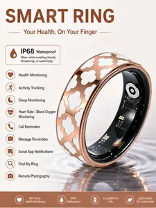 Unisex Smart Health Monitor Ring, Rose Gold Geometric Design, IP68 Waterproof, Bluetooth-compatible 5.2, Step Counter, Sleep & Heart Rate Tracking