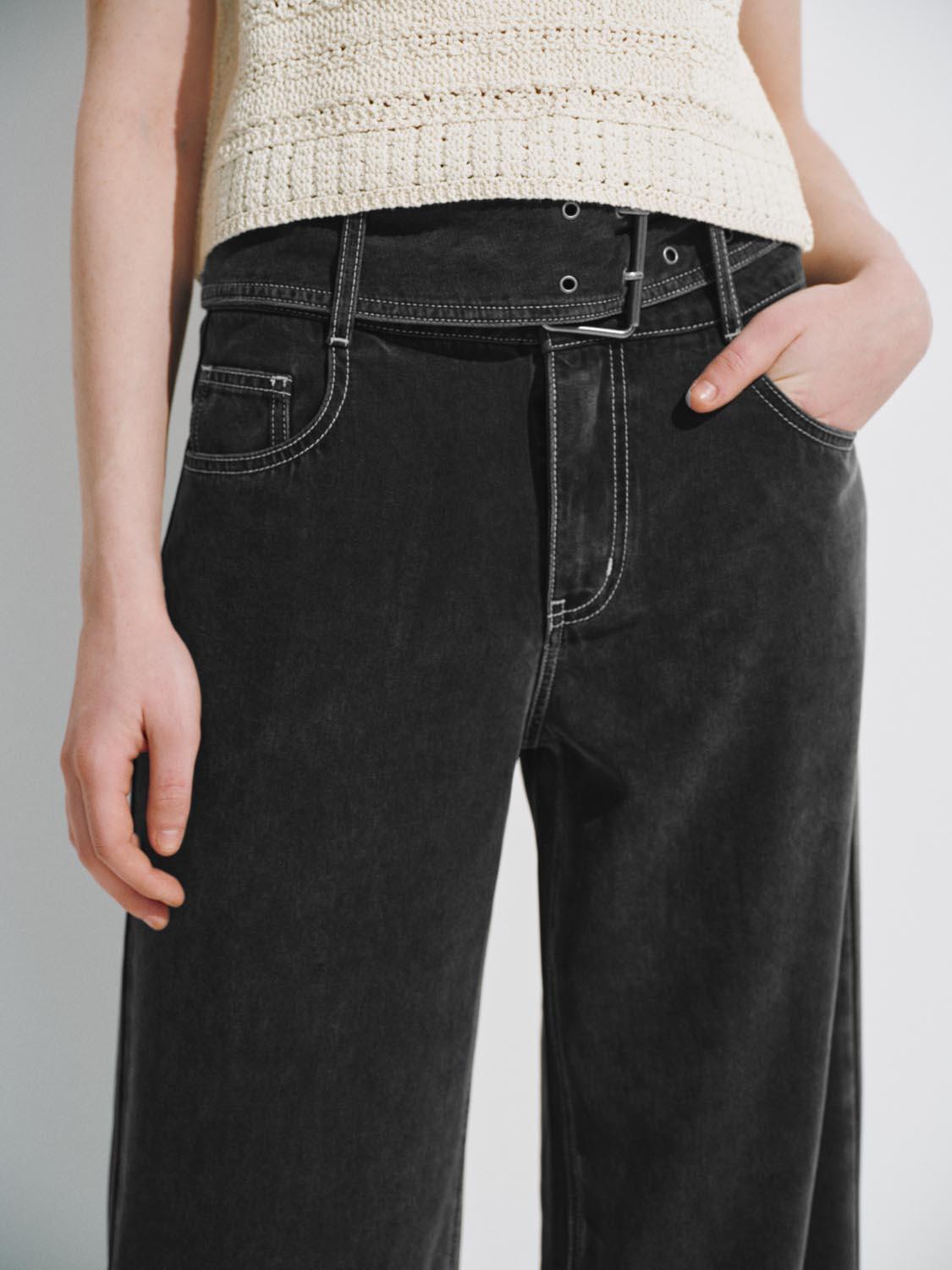 URBAN REVIVO 2026 Summer Women's Retro Stylish Belted Lyocell Wide-Leg Jeans