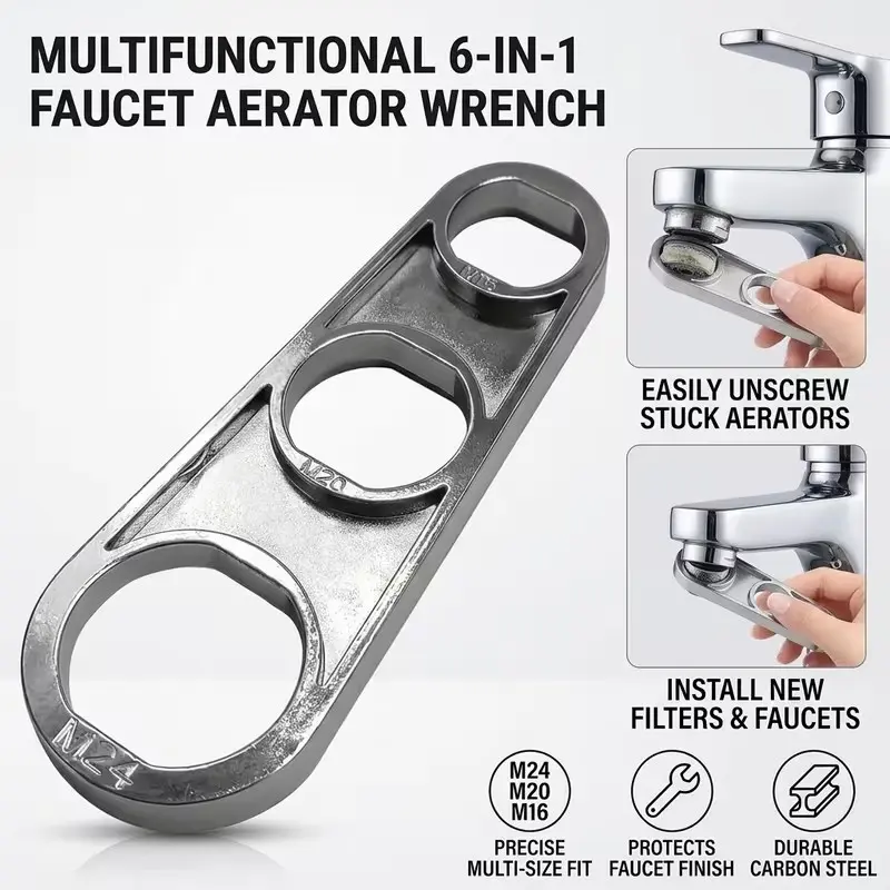 1pc Faucet Aerator Wrench, Multi-Use Aerator Key, 6 Sizes 16/18/20/22/24/28mm, Detachable Zinc Tool for Kitchen Bathroom Repair