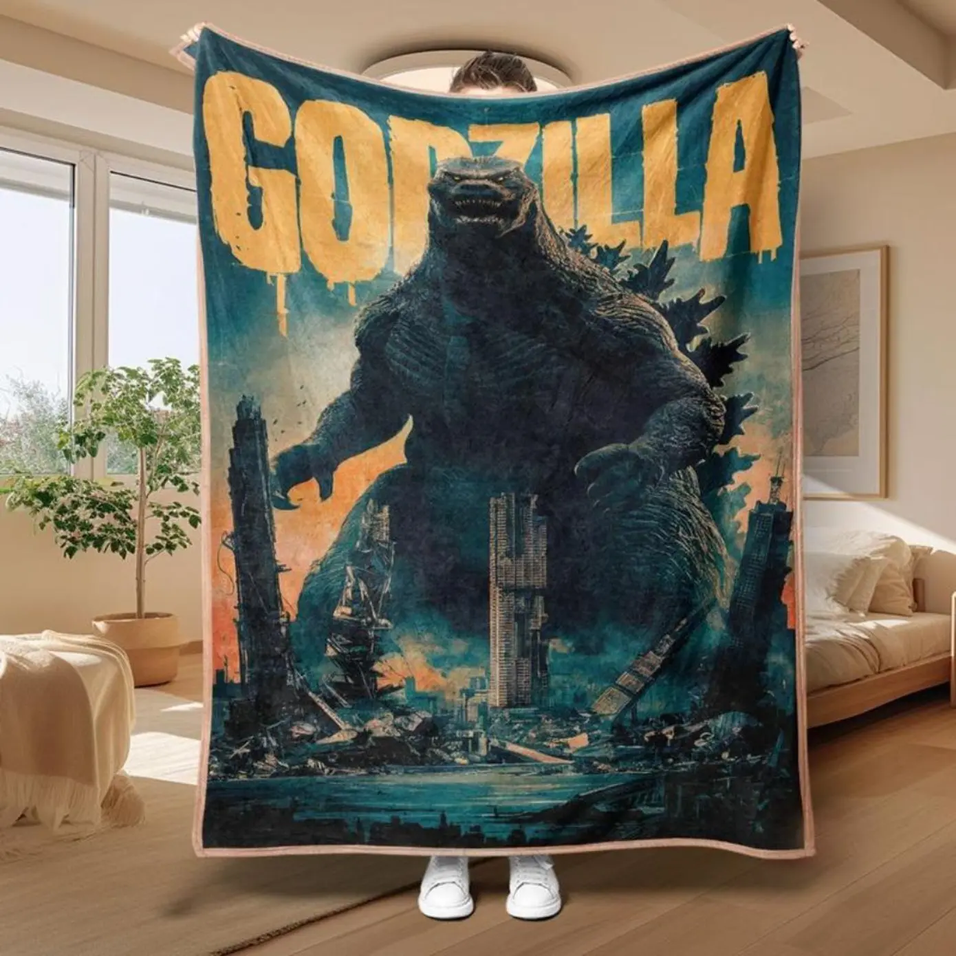 1pc Godzilla City Shock Theme Blanket, Soft Lightweight Travel Blanket for Sci-Fi Fans, Perfect Gift for Friends & Family, Throw Blanket Lightweight, skin-friendly, soft, and breathable, All Season Napping Sofa Bedding Blanket, Birthday Holiday Fan Decor