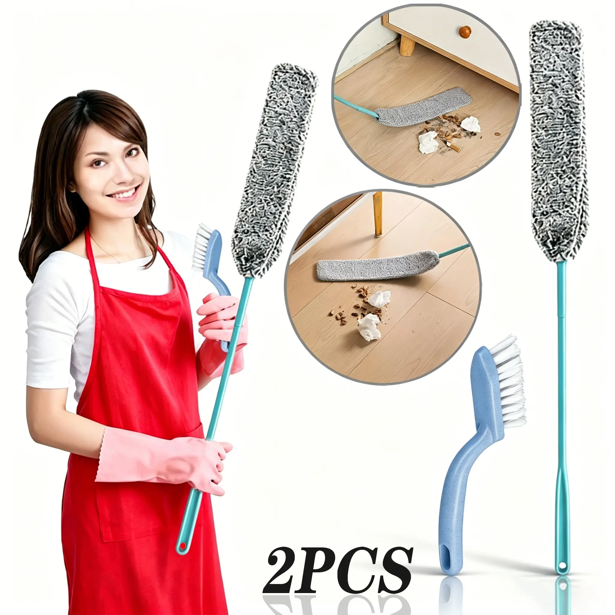 Long Handle Microfiber Dust Brush & Gap Cleaning Brush Set, Duster Brush, Home Tool for Removing Dust, Debris, and Dirt From Walls, Sills, and Gaps