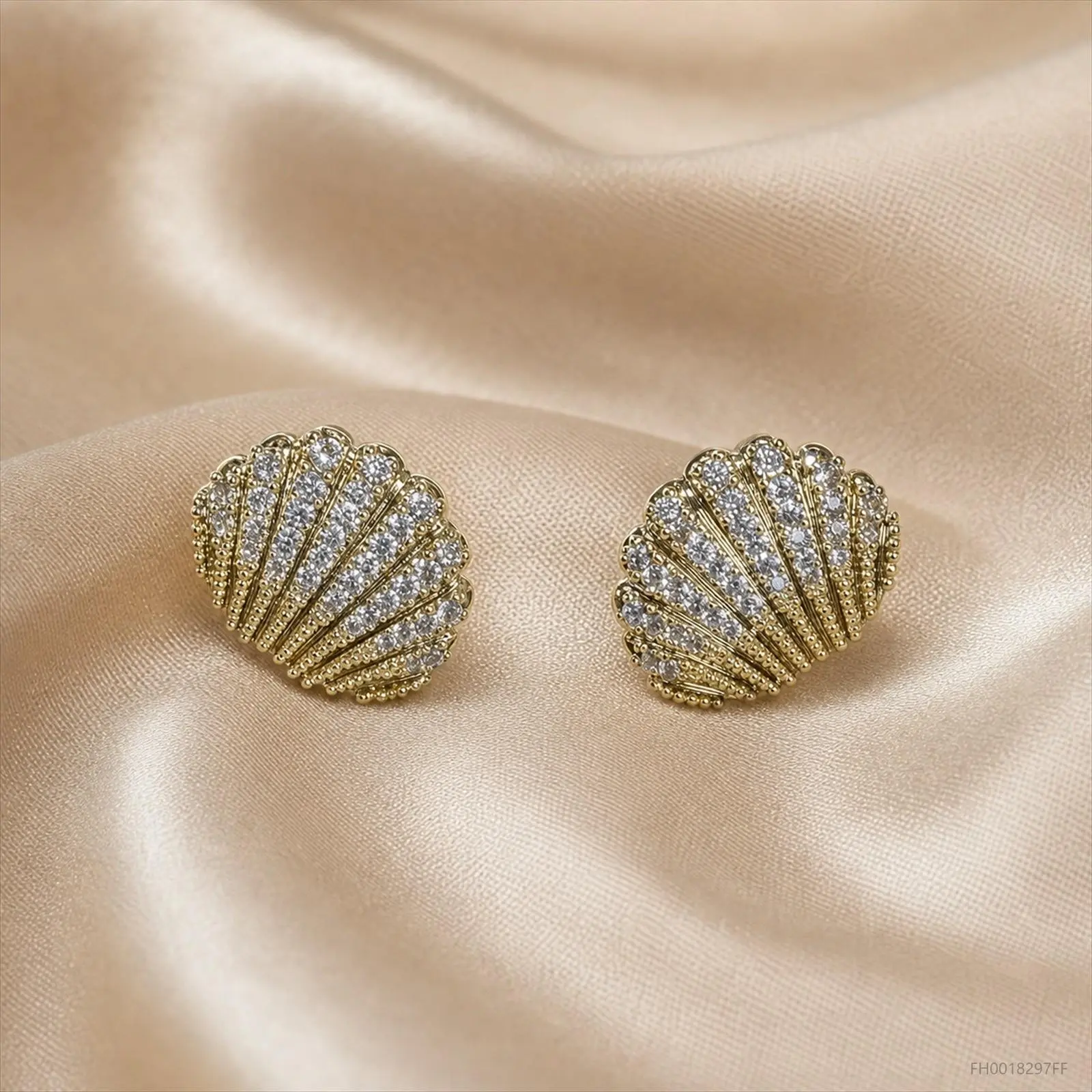 5A Cubic Zirconia, White, Stud Earrings, Seashell Style, Daily Wear & Beach Vacation, S925 Post, Hypoallergenic, FH0018297FF