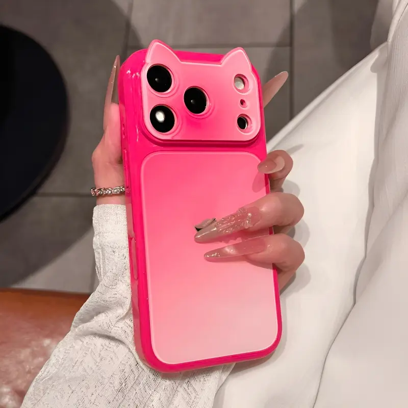 Women's Cute Customized 3D Cat Ears 2-Tone Ombre Phone Casing - Protector Accessories for iPhone 17 Pro Max,16 Pro Max,15,14,13, Large Camera Window, Full Coverage, Shockproof, Anti-Scratch Cover