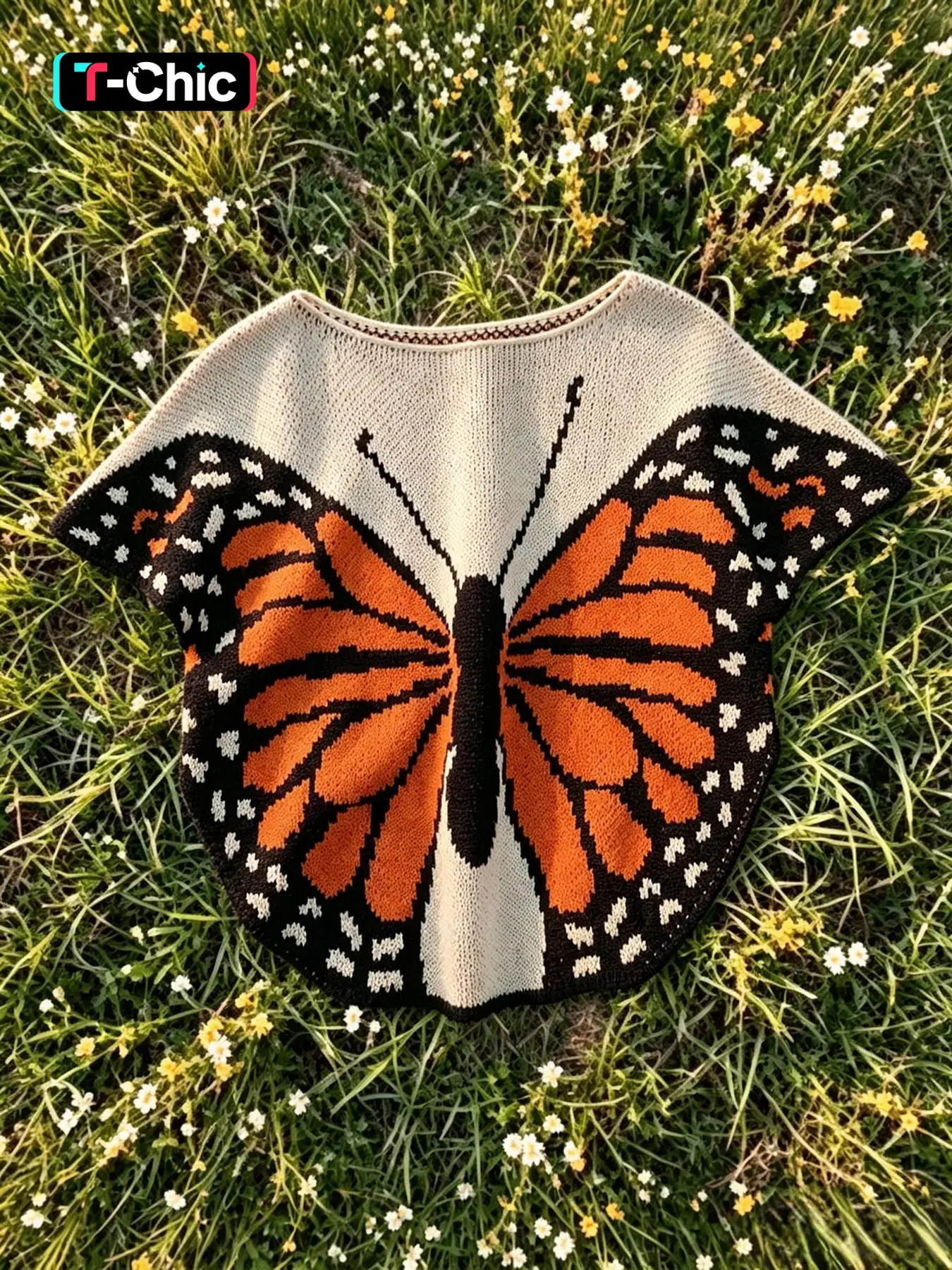 Vintage Butterfly Knit Pullover for Women, Unique Design Outerwear, Casual Loose-Fitting Top, Spring & Fall Fashion, Acrylic Material, Knitwear
