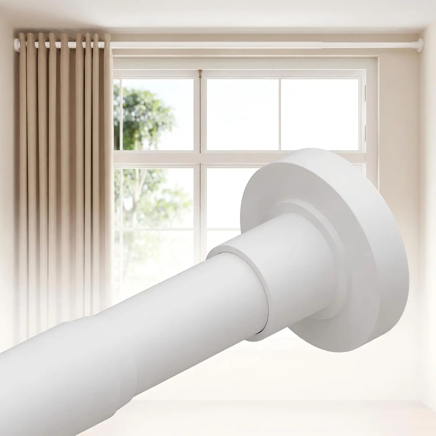Tension Curtain Rods for Windows 66 to 120 Inches, White Curtain Rods No Drilling, Heavy Duty Extra Long Tension Rod for Curtains, Outdoor Curtains Rod for Patio, Bedroom