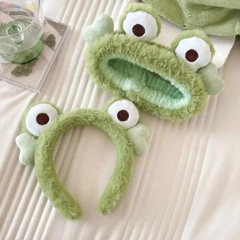 Cute Plush Frog Adjustable Headband Soft Cartoon Hair Holder For Skincare Washing Makeup