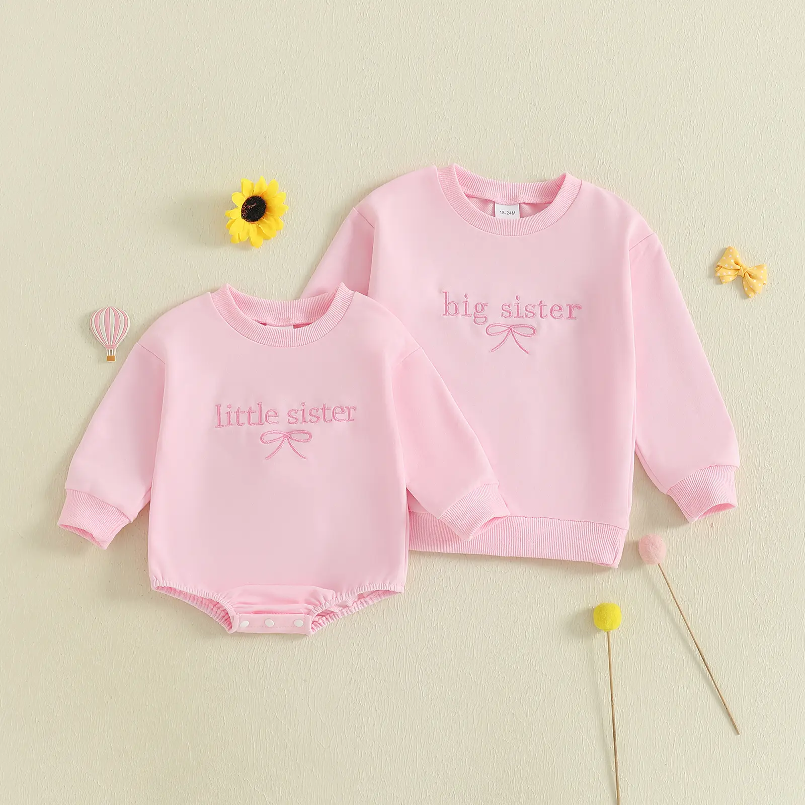 Canrulo Big Sister Little Sister Matching Outfit Newborn Baby Girl Long Sleeve Romper Toddler Girl Pullover Sweatshirt Top