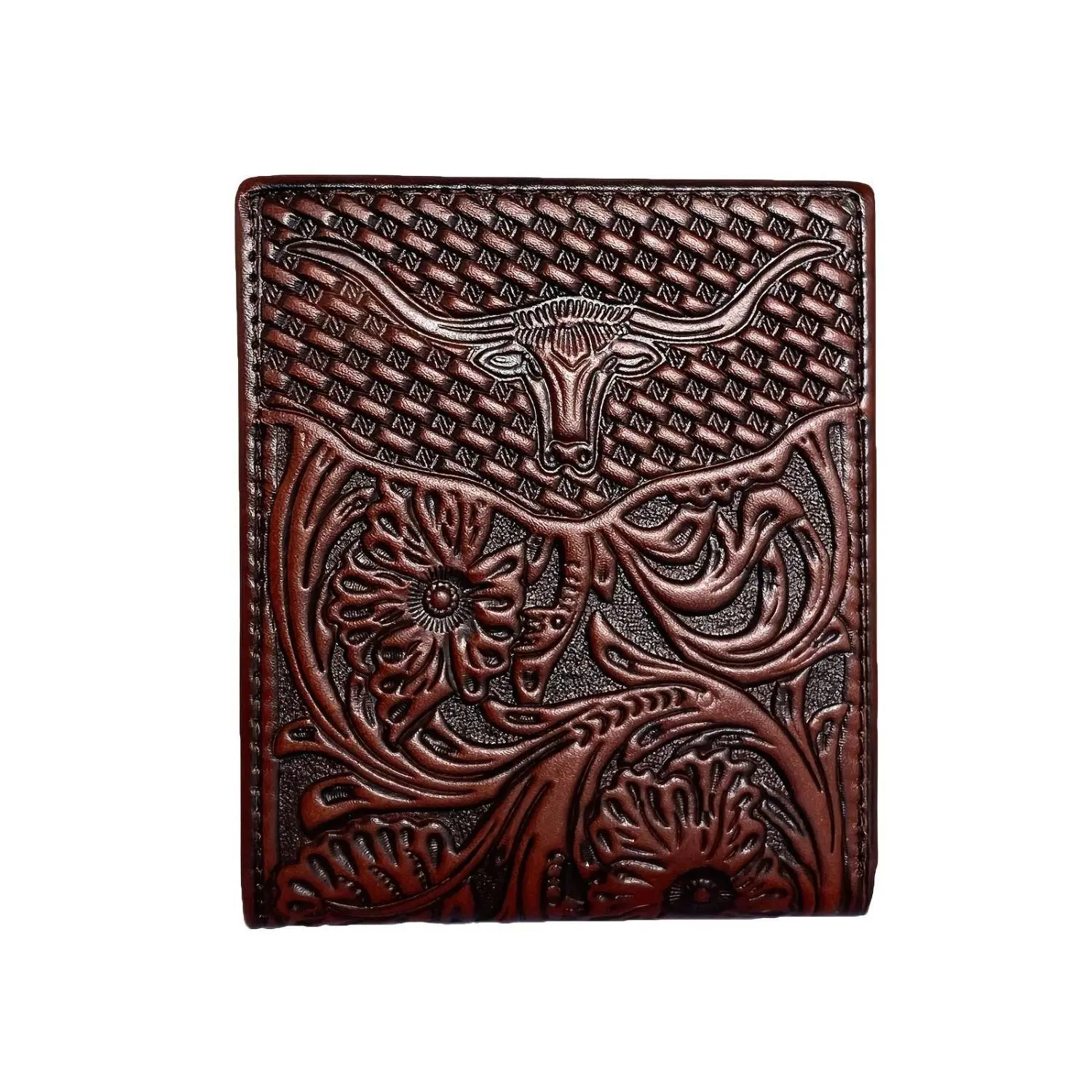 Men's Real Leather Short Bifold Wallet - Western Look, Plant Motifs Embossed, RFID Shield, Ideal Mens Gifts for Father's Day (For Dads, Husbands)