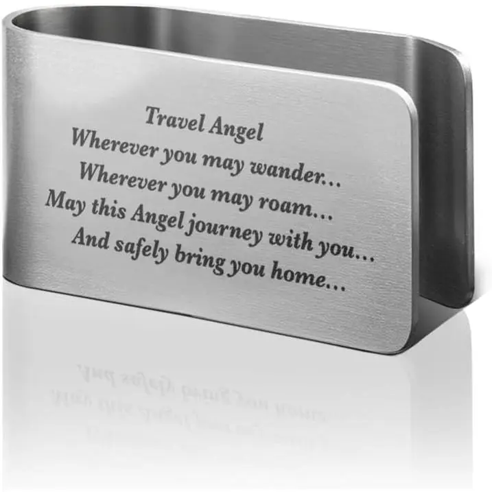 Engraved Quote Stainless Steel Visor Clip, Small Size Car Interior Fastener, "May This Angel Be With You" Safe Travel Reminder, Driving Gift for Family Drivers
