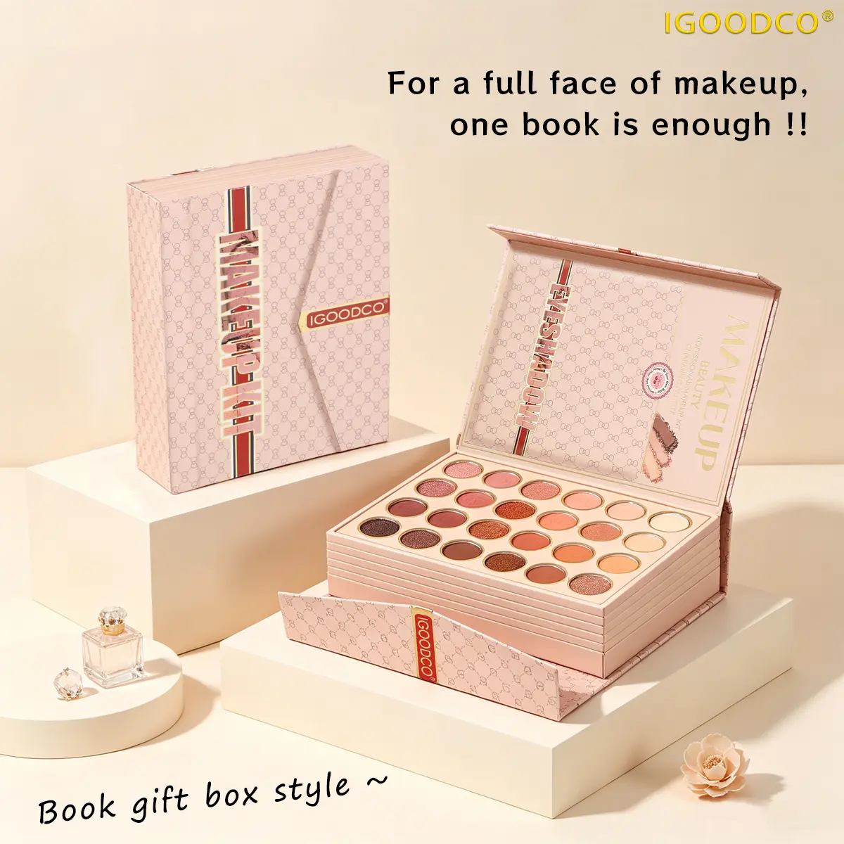 IGOODCO (IG3333) 7-Page Color Eyeshadow Book, High-Pigment Cosmetic Makeup Plate with Lip Gloss, Professional Makeup Product