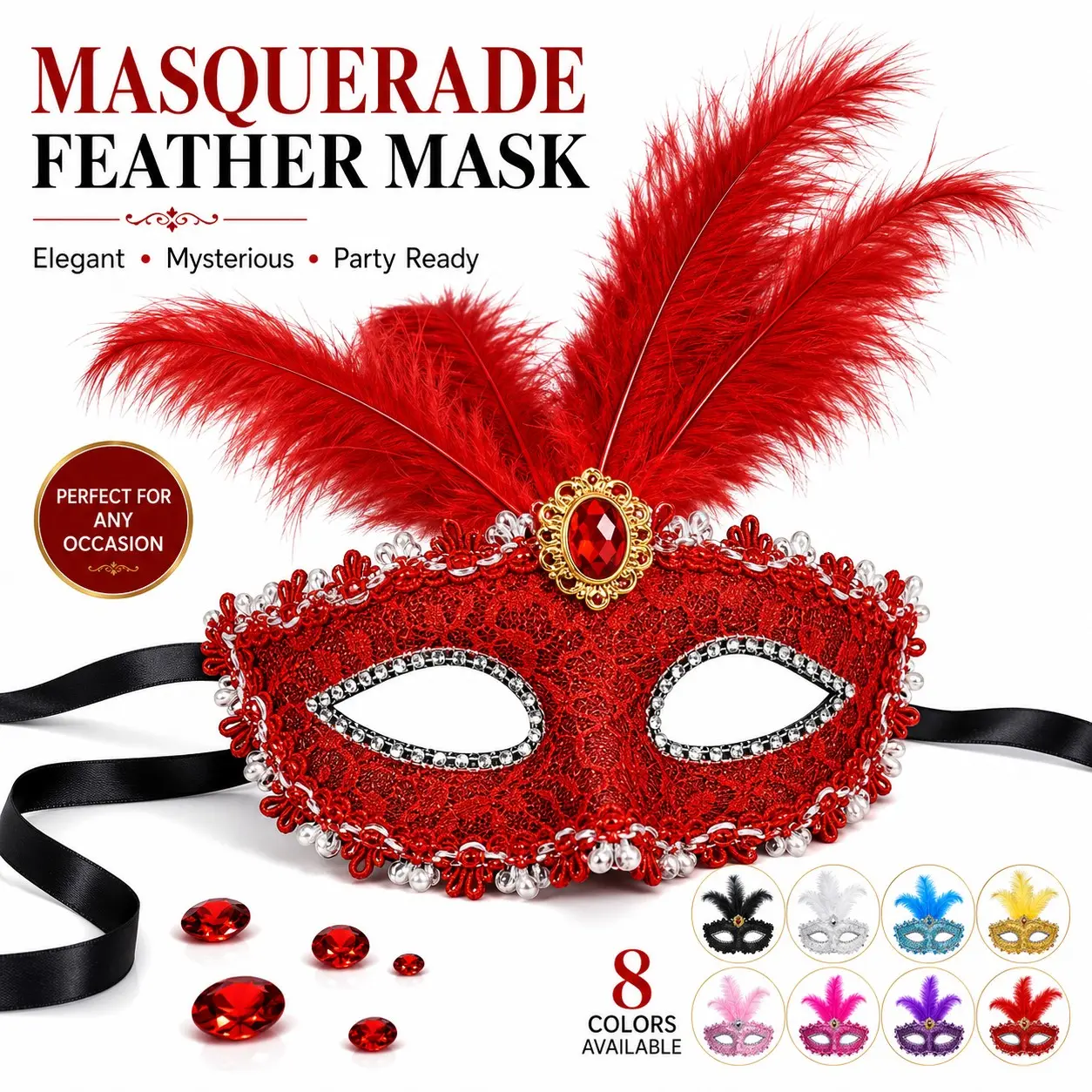 Women's Feather Lace Masquerade Mask, Venetian Carnival Eye Mask, Party Accessories for Halloween Party Ball Costume Dress Up, Mask Cosplay