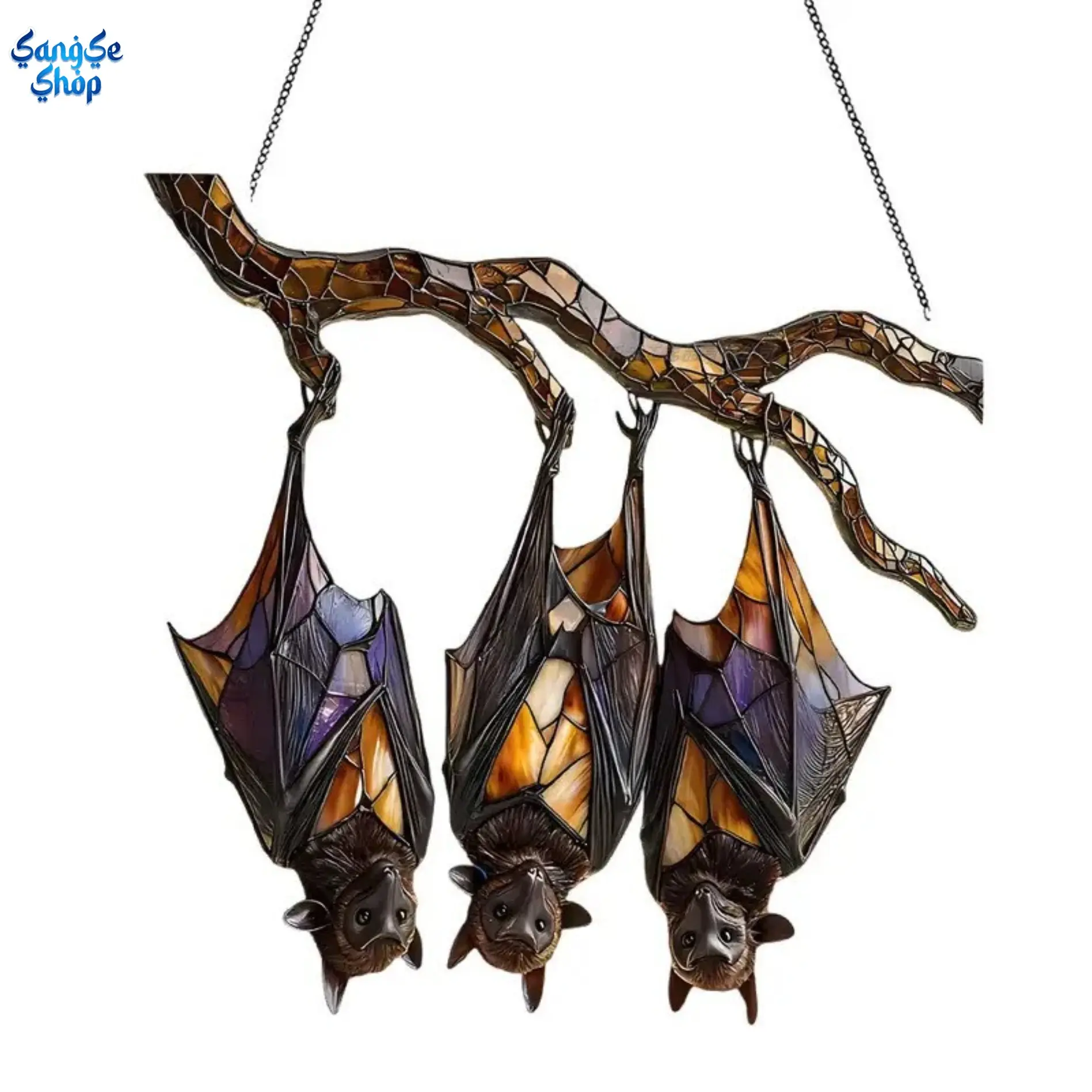 Halloween Bat Window Hanging Suncatcher, Colorful Acrylic Bat Garden Decor with Inverted Branch Design, Seasonal Home Decoration, Indoor Outdoor Window Ornament for Garden, Patio, Yard, Party Decor & Holiday Gift for Family and Friends