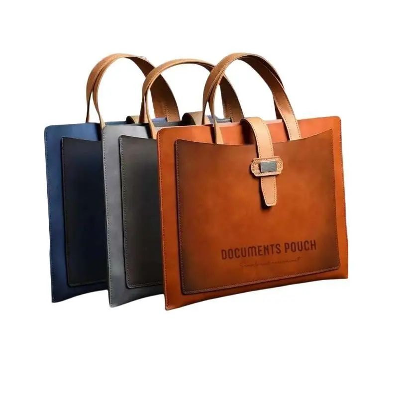 A4 PU Leather Filing Folder with Handle, Large Capacity Document Storage Bag, Stylish Business Organizer for Office Use