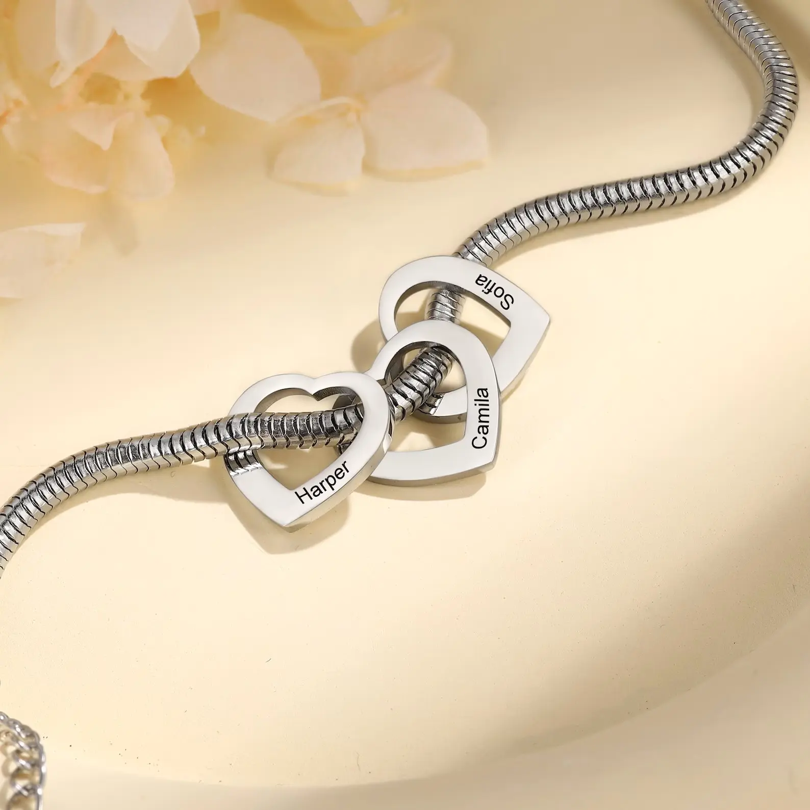 AS976 Personalized Mom Bracelet with Kids Names, Custom Heart Charm Bracelet, Engraved Name Jewelry, Gift for Mom Grandma AS976 Personalized Mom Bracelet with Kids Names, Custom Heart Charm Bracelet, Engraved Name Jewelry, Gift for Mom Grandma