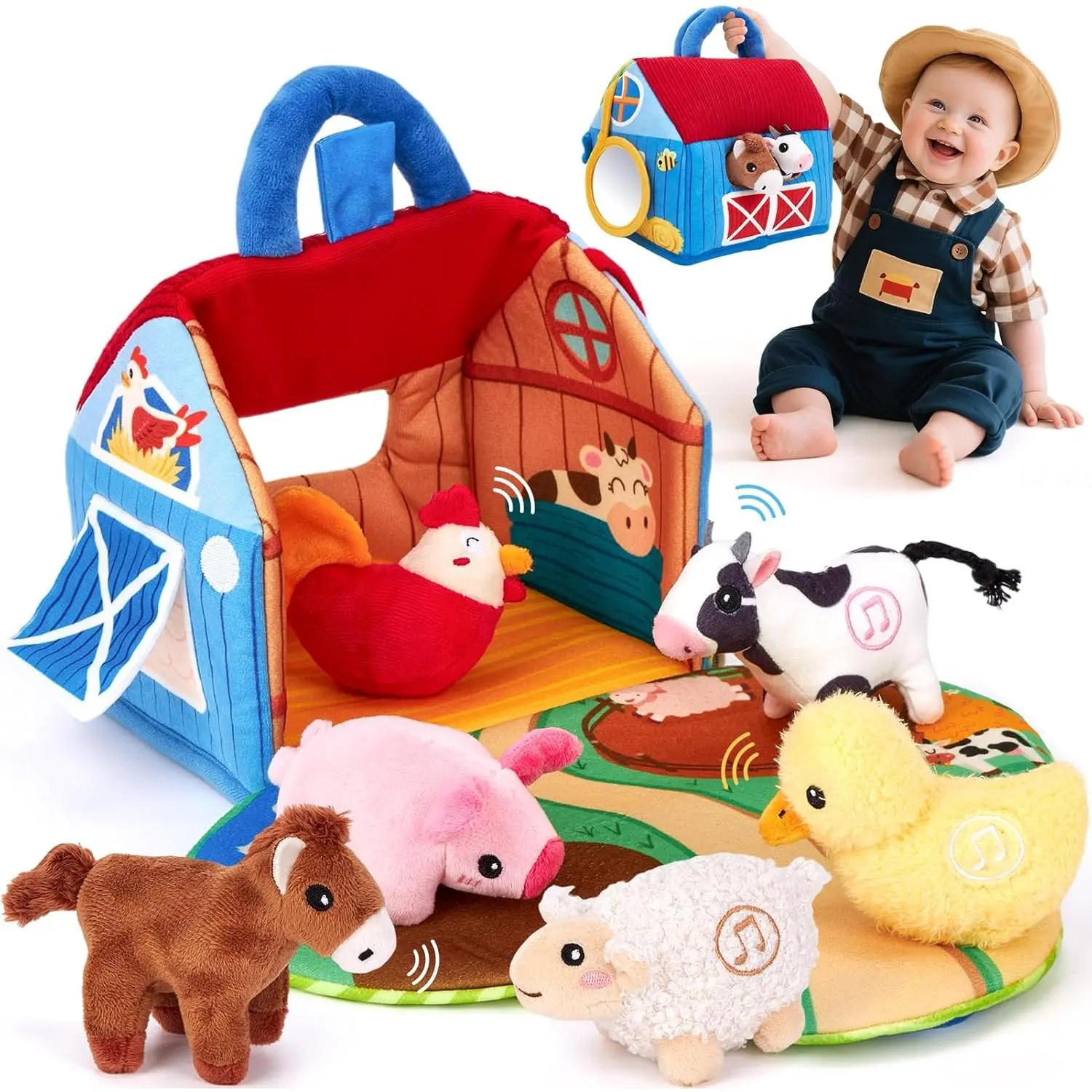 Baby Toys 6-12 Months - Surprise Barn with Stuffed Farm Animals with Real Sounds - Montessori Toys  6 Month Old Baby Gifts Toddlers Sensory Toy 1 Year Old Boy Girl Gifts Infant Toys