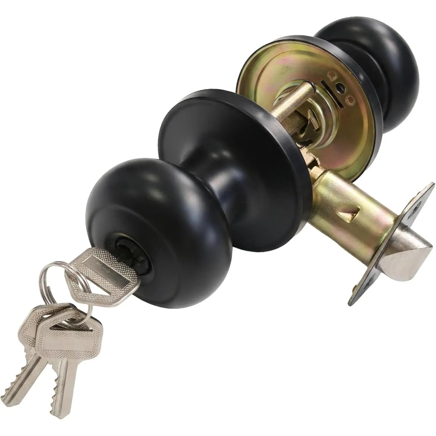 1 Pack Matte Black Entry Door Knobs with Lock and Key Ball Door Knob