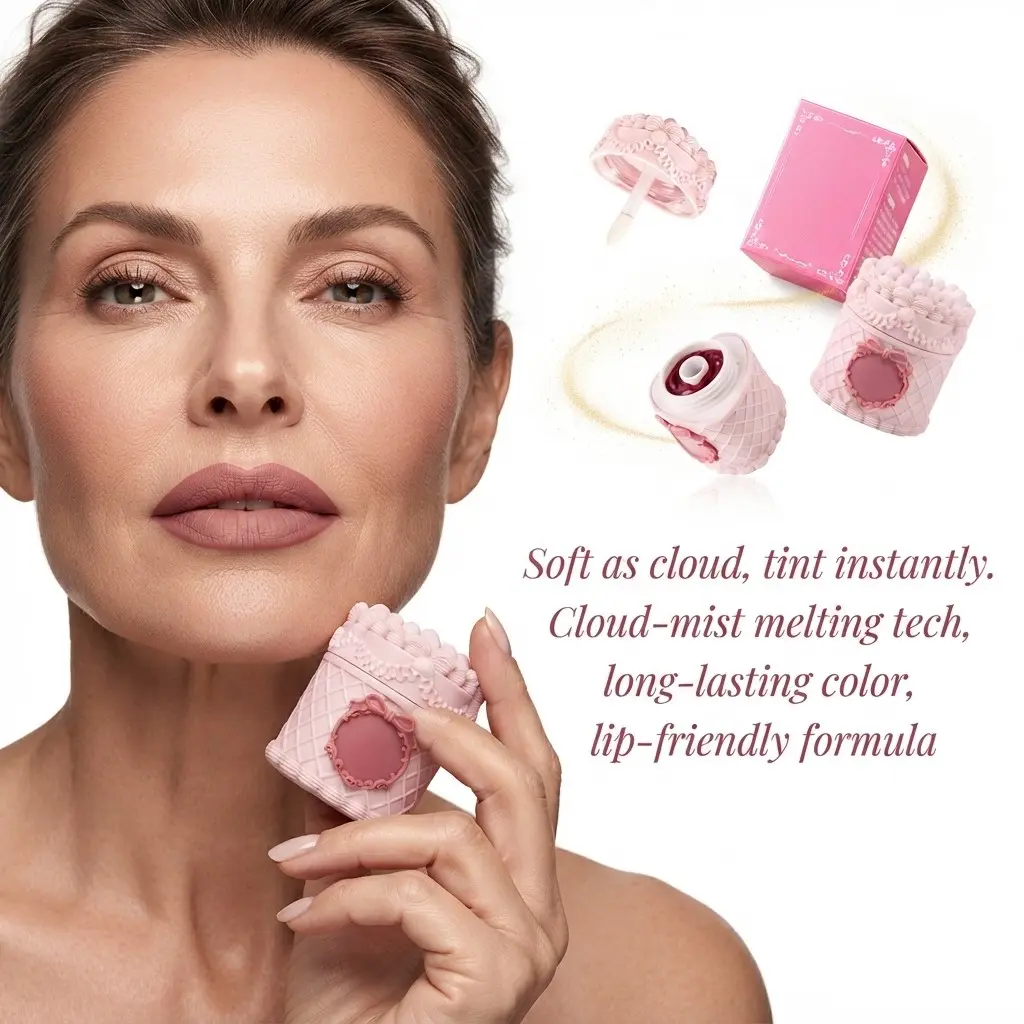 Mini Cake Shape Matte Lip Mud, Long-Lasting Non-Sticky, Foggy Blurred Lip Makeup Effect, Minimizes Lip Lines, High-End Atmosphere