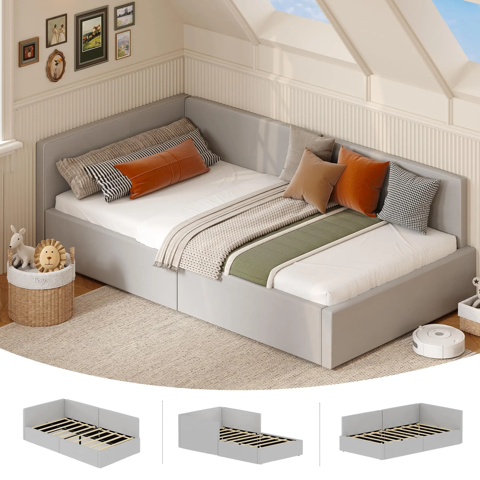Modern Velvet Upholstered Twin Daybed with Corner Headboard & Guardrail - Wooden Frame - Sturdy, Easy Assembly - Ideal for Kids, Bedroom or Living Room