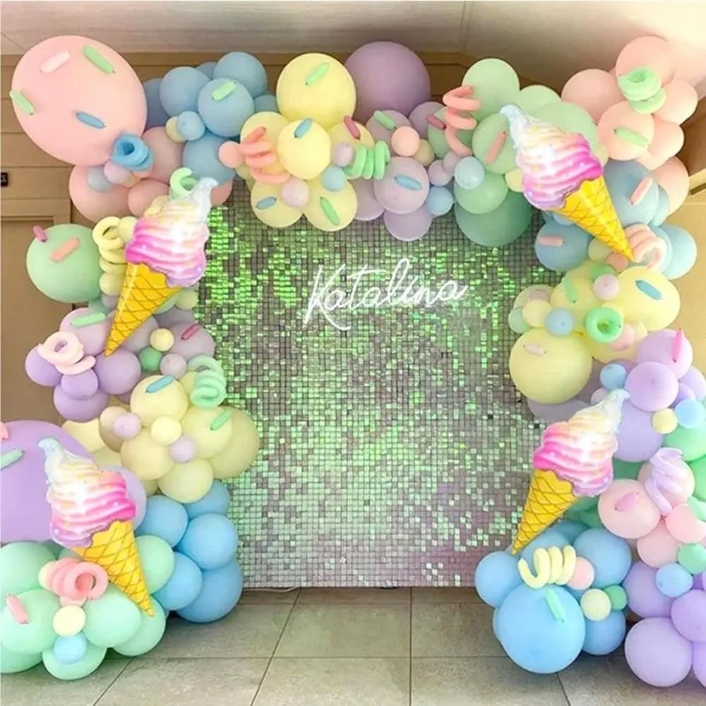 175 Piece Macaron Rainbow Ice Cream Balloon Set, Party balloons, Including macaron color tones Latex balloons, Suitable for birthday parties, summer-themed events, pool parties/beach parties, summer drink shop decorations, Festival-themed decoration