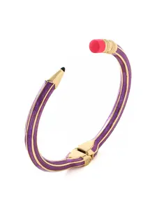 Trendy Enamel Pencil Eraser Spring Bracelet for Women Fashionable Colorful Crystal Accented Stackable Bangle with Geometric Line Design Unique Creative Jewelry Accessory Stack Bangles