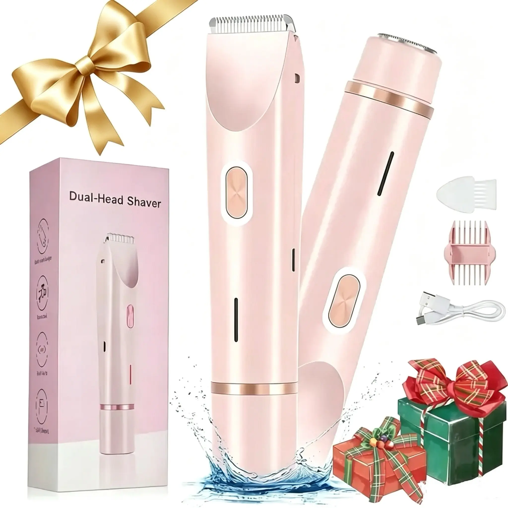 Waterproof USB Rechargeable Shaving Kit, 2-In-1 Dual-Head Electric Razor, Wet & Dry Use, Multiple Colors, Women's Hair Trimmer, Bikini Clipper, Waterproof Body Trimmer