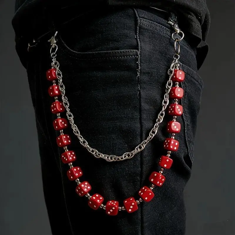 Punk Pants Chain with Double-Layer Acrylic Dice, Unisex Hip Hop Style Body Jewelry, Funky Fashion Accessory Gift, Chains For Pants, Punk Accessories, Body Chains