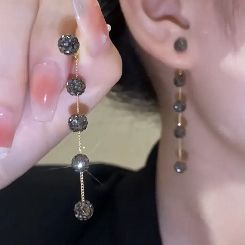 Exquisite beaded ball long earrings and studs for women, versatile and stylish, a two-way wear accessory E50280-EH