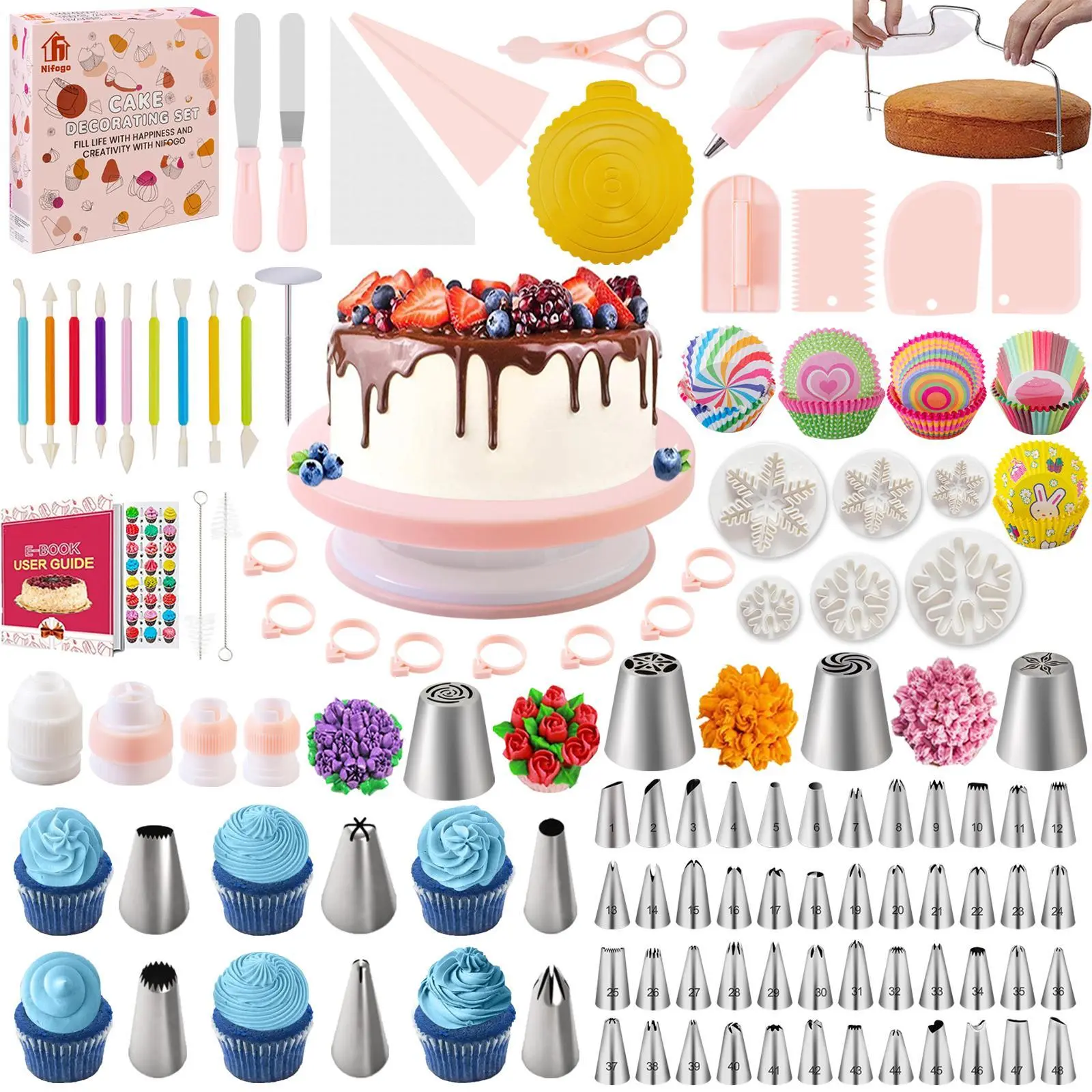 301pcs cake decorating set piping tips icing nozzles pastry tools baking supplies frosting icing piping bags cake cookie cupcake cupcake liners cake smoother fondant tools baking accessory kit