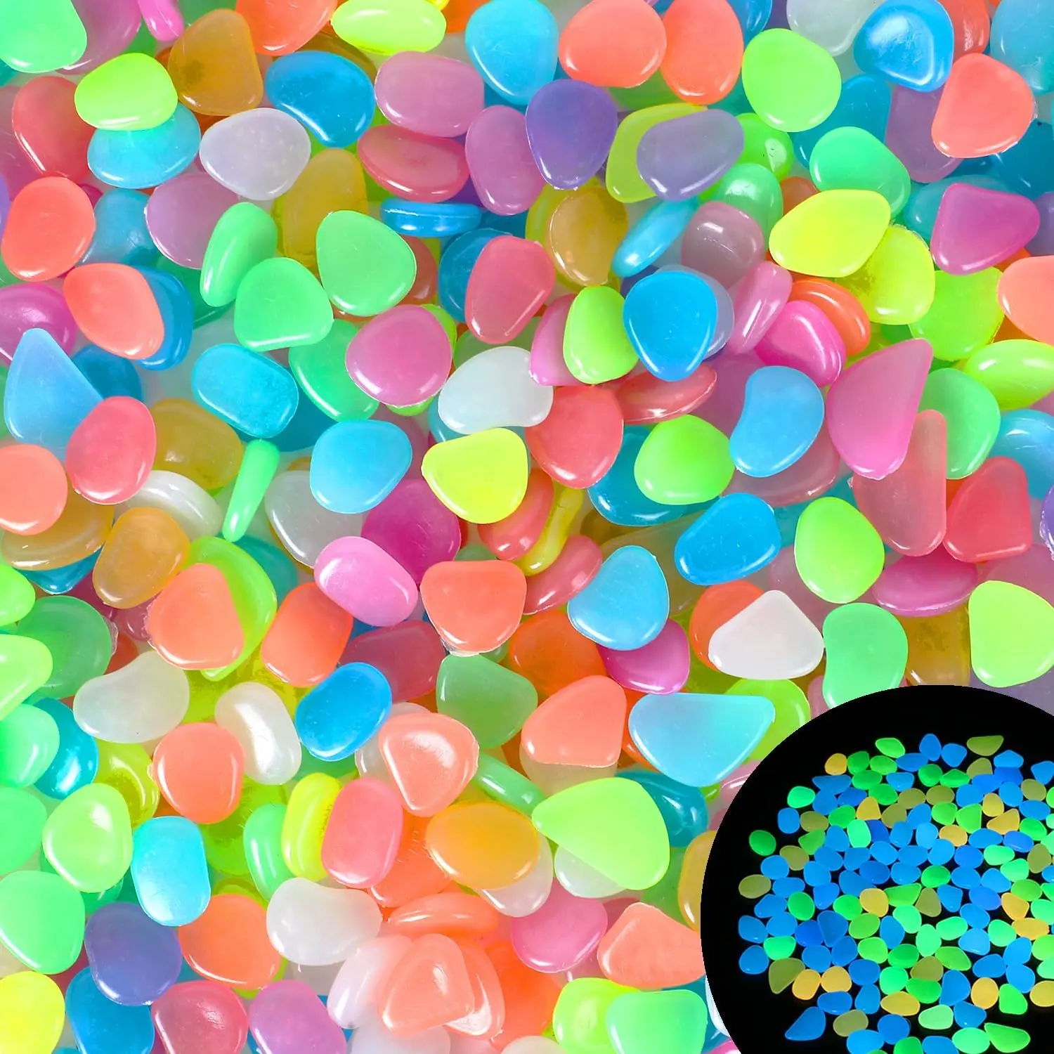 1000Pcs Glow in the Dark Rocks | 15-20mm Colorful Luminous Stones for Garden, Walkway, Fish Tank, Outdoor Decor