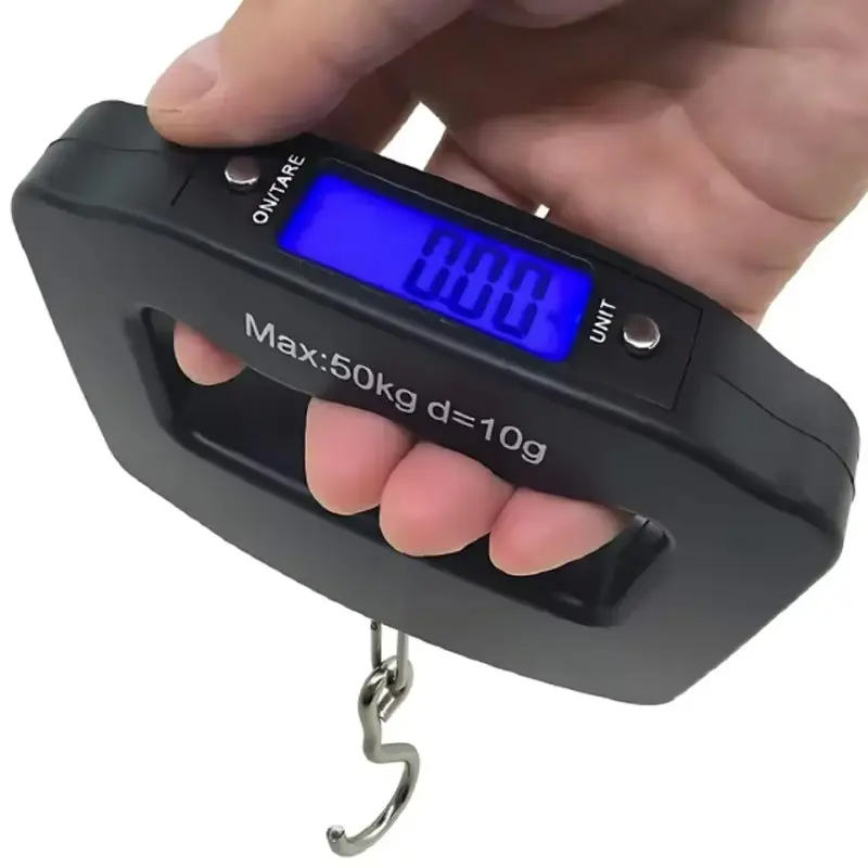 50kg/110lb Portable Scale LCD Digital Weighing Scale Luggage Suitcase Scale Handled Travel Baggage Bag Fish Weighting Hook Hanging Scales