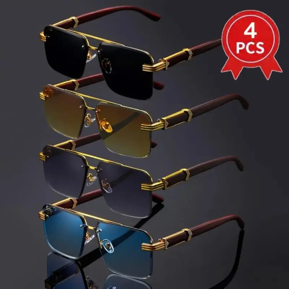 Unisex 4-Pack Square Vintage Oversized Sunglasses - Double-Bridge Lightweight Retro Eyewear, Beach Travel Eyewear, Vintage Frame Sunglasses, Summer Vacation Travel Accessory