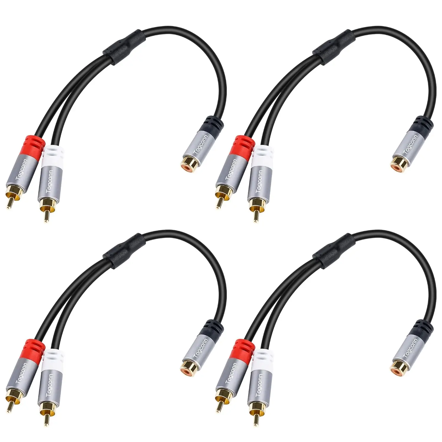 RCA Y-Adapter Splitter Cable 4Pack,1 RCA Female 2 RCA Male Stereo Audio Video Subwoofer Car Audio Cable Y Splitter Adapter Extension Cord for Home Theater, Hi-Fi System, Amplifier, Speaker-0.6 Feet