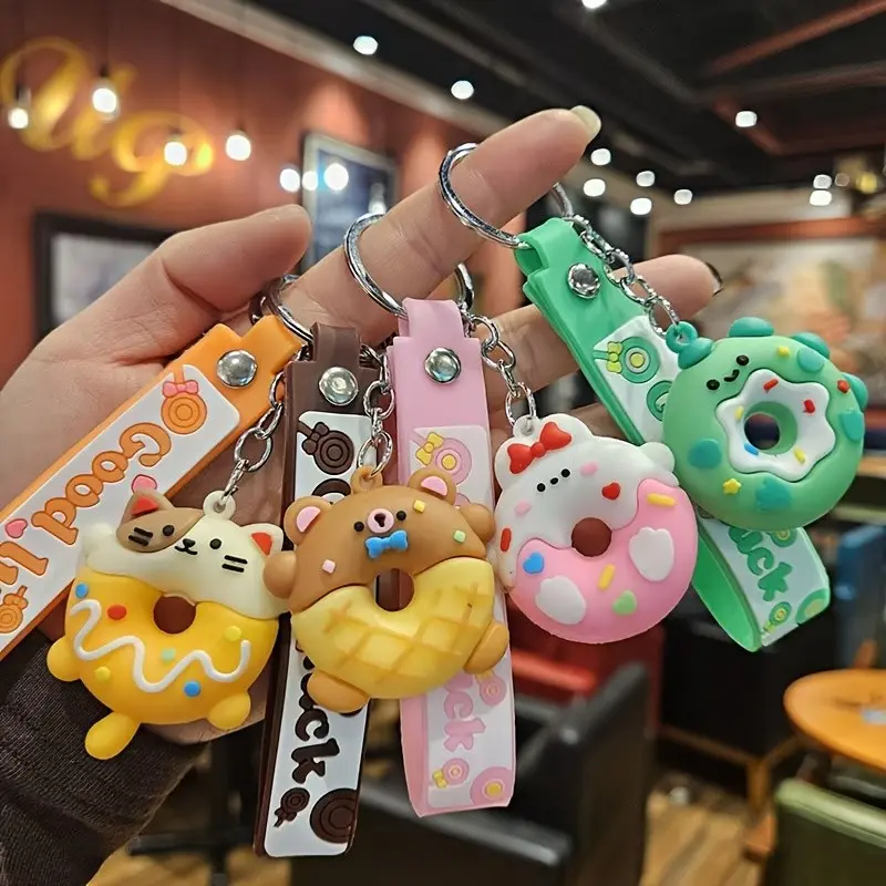 Animal Theme Donut Keychain, Silicone Material, Perfect for Bags, Car Keys, Party Gifts, Ideal Birthday and Christmas Gift