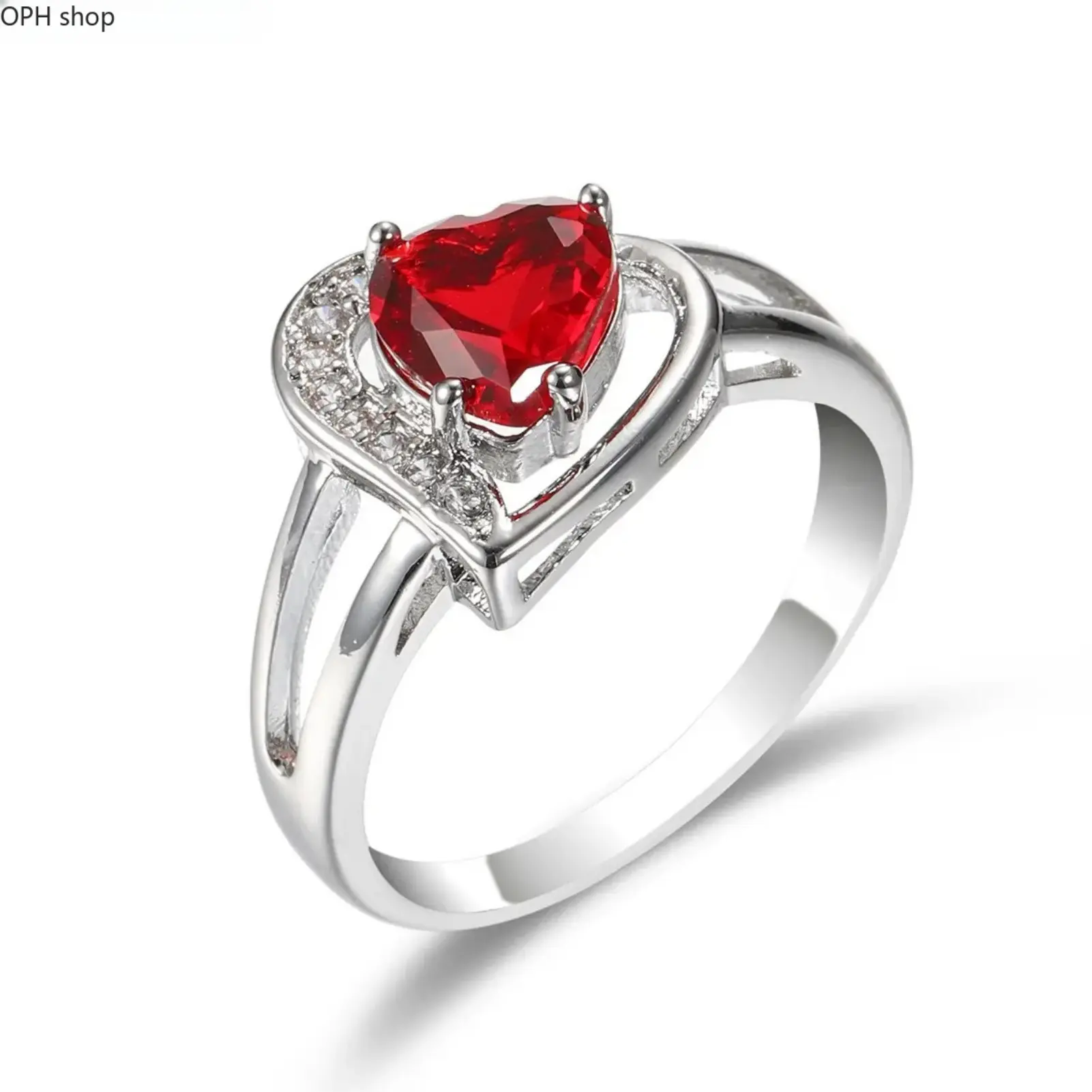 Women's 925 Sterling Silver Adjustable Red Heart Zircon Ring - Romantic Promise Fine Jewelry, Minimalist Statement Design, Wedding Engagement-Inspired Gift for Daily Wear, Special Occasion, Bridal Statement Ring, Elegant Ring