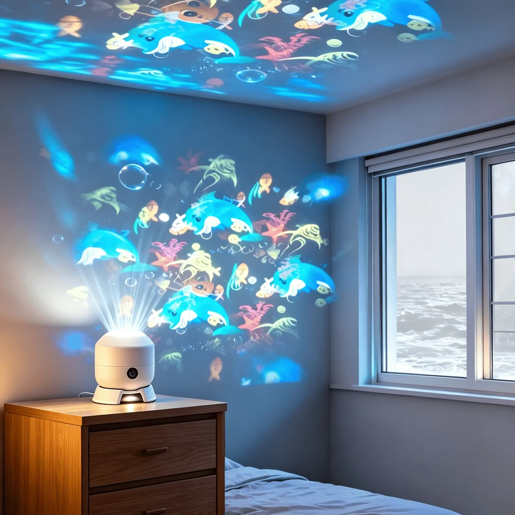 New LED 360 ° Rotating Projection Light, USB Wireless Charging, Children's Sleep Night Light, Creative Room Atmosphere, Ocean Pattern, Christmas Atmosphere Light, Outdoor Atmosphere Light