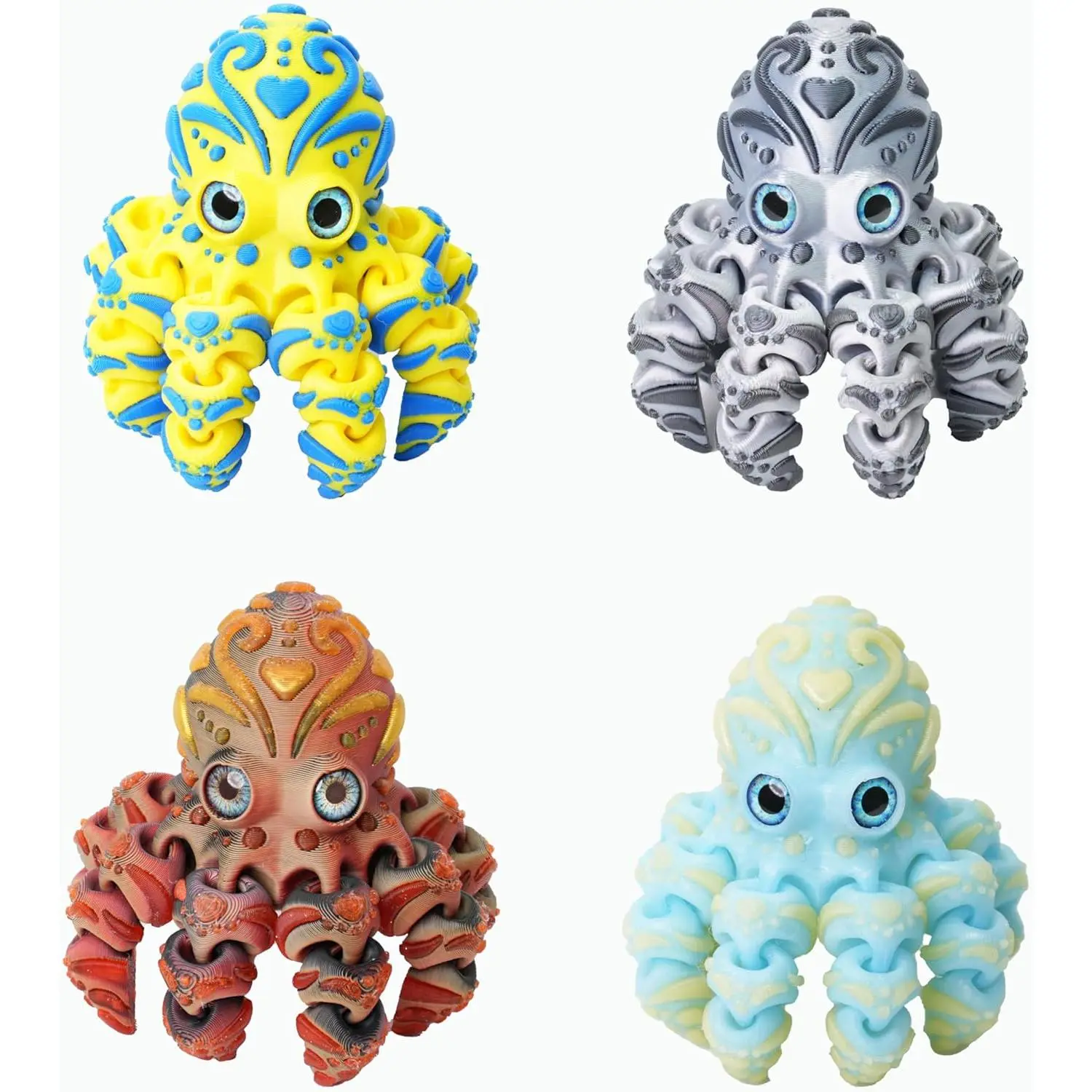 4Pcs 4in 3D Printed Octopus Set, Articulated Flexible Octopus Fidget Toy, 3D Printed Animals Desk Pets for Office, Sensory Stress Relief Sea Creature Toys for Kids & Adults, Easter Basket Essentialsfidget toys