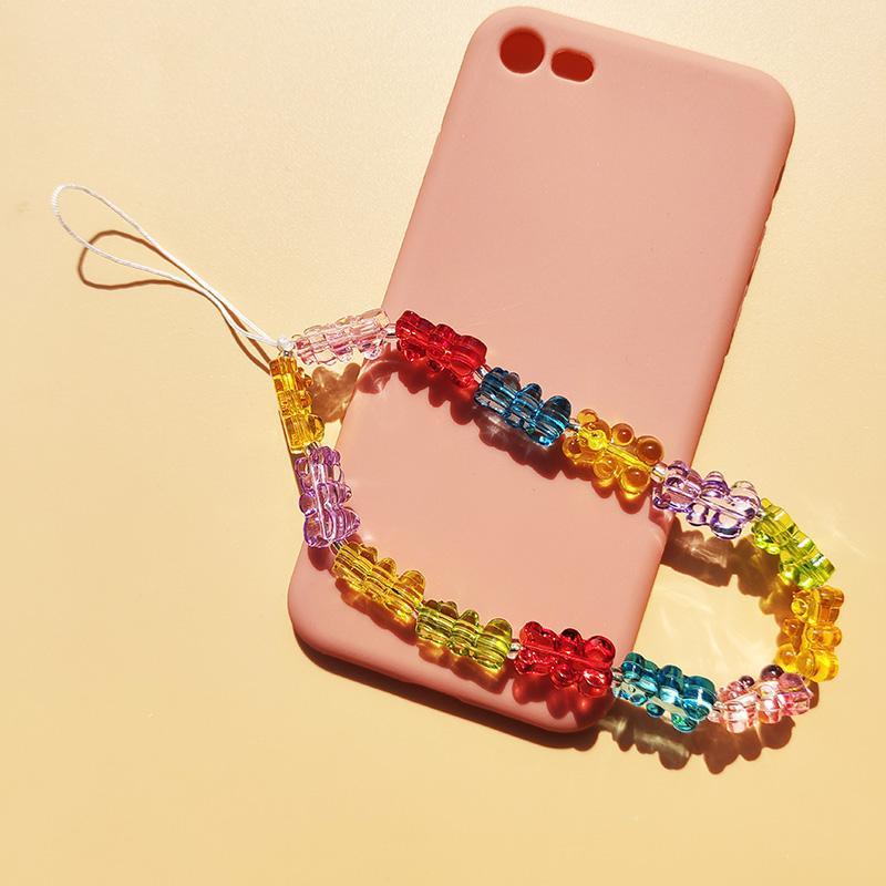 Jelly Mixed Color Bear Shaped Mobile Phone Chain, Fashion Cute Mobile Phone Lanyard, Anti-lost Mobile Phone Decoration, Cell Phone Charm, Phone Strap, Phone Accessories