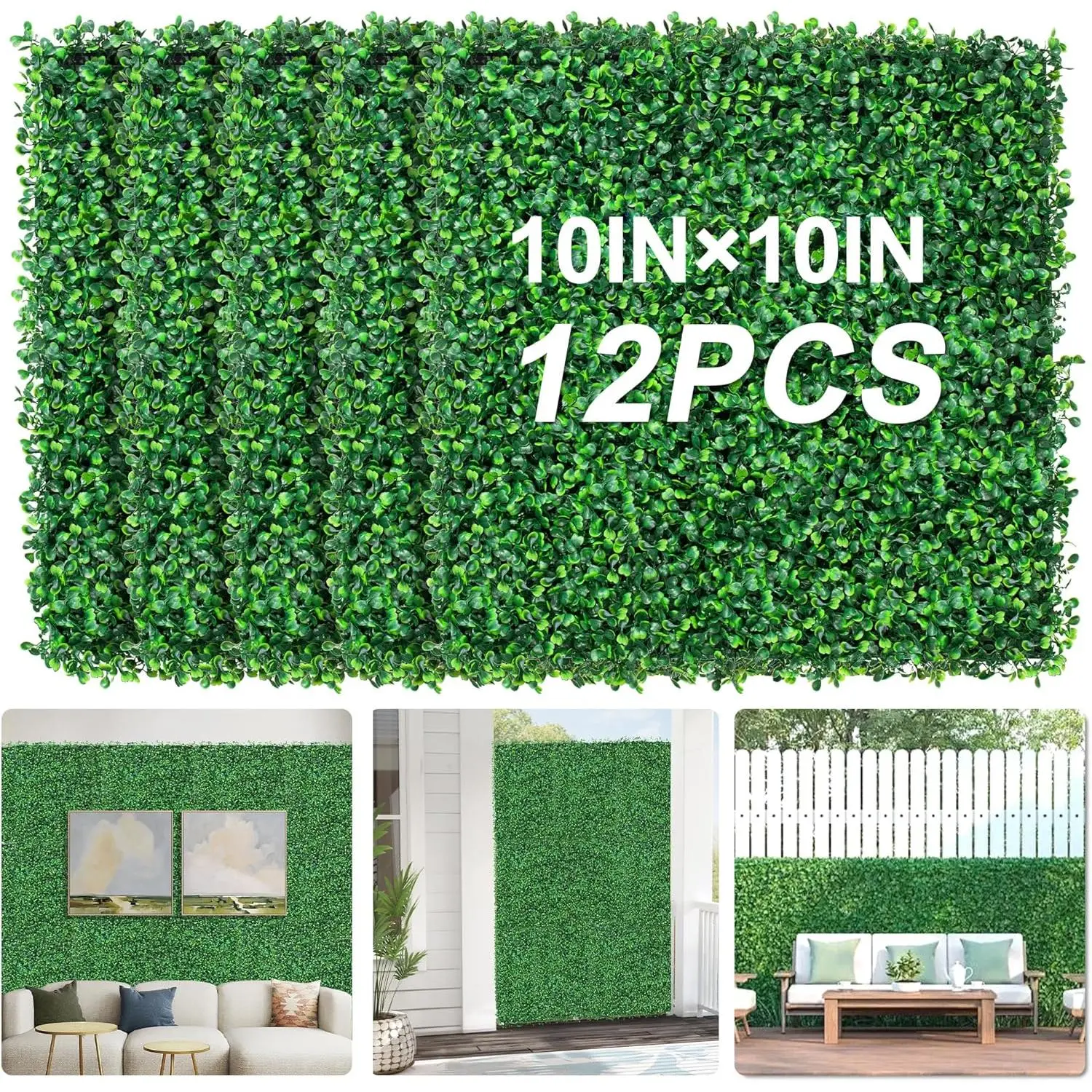 Grass Wall Panels Greenery Backdrop, UV-Anti Green Wall Decor | 10X10 in 12P (8.3 sqft) Artificial Grass Wall Backdrop for Indoor Outoor Greenery Wall Decor,  Ivy Wall  Fence