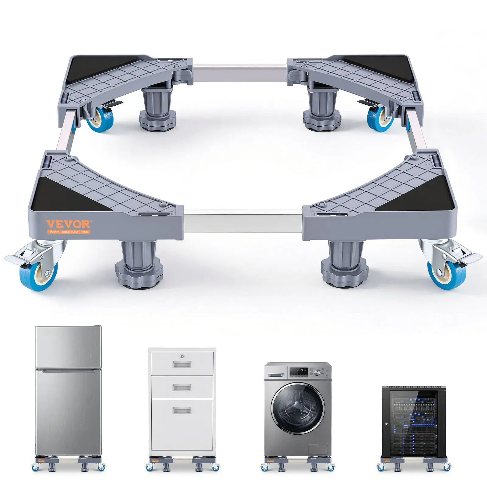 VEVOR Mini Fridge Stand, 400 lbs Load, 4 Strong Feet, 4 Locking Swivel Wheels, Washer and Dryer Pedestal, Multi-Functional Adjustable Base for Washing Machine, and Refrigerator, Universal Mobile Base