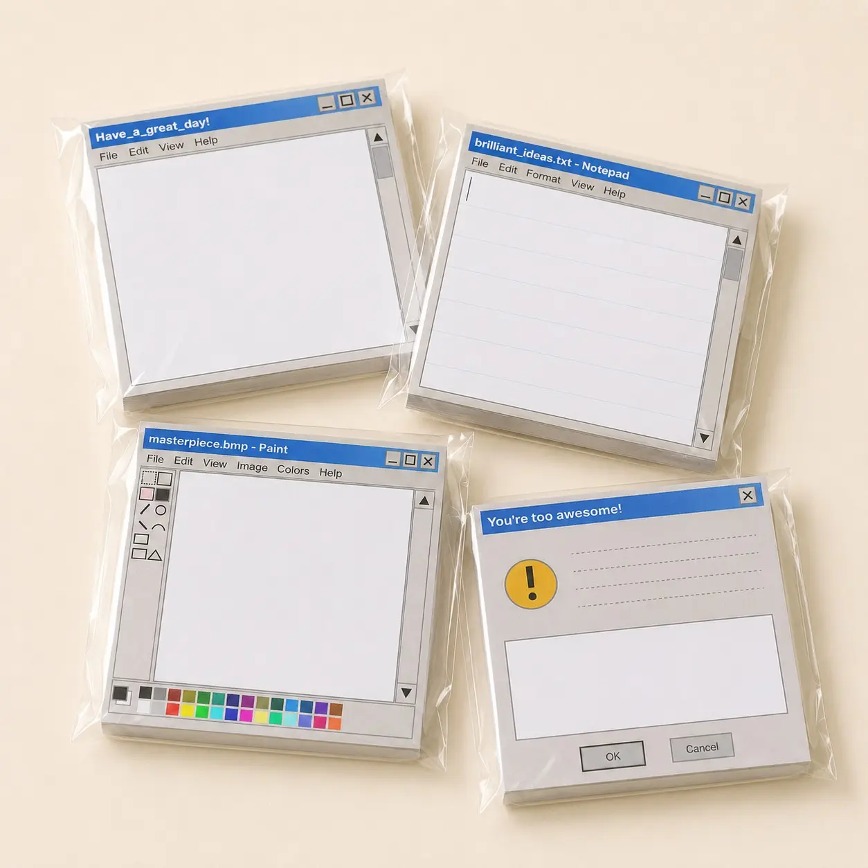 Motivational Retro PC Sticky Notes Set 4 Pack 200 Sheets 3x3 Inch Vintage Computer Memo Pads Y2K Office Supplies Desk Decor Gift for Women Coworker Tech Lover Easter Mother's Day Gift Graduation