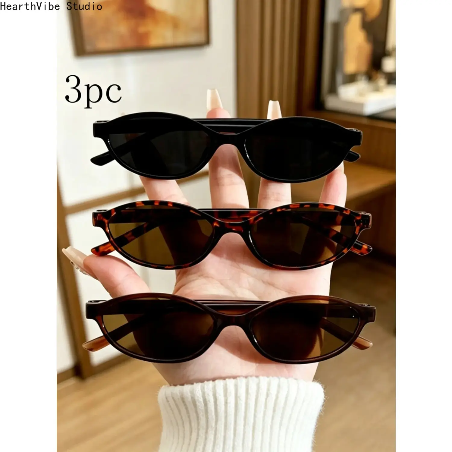 3Pcs Small Frame Oval Sunglasses Set for Women Men, Retro European Style Unisex UV Protection Sun Glasses, Classic Vintage Summer Eyewear Bulk Pack, Trendy Y2K Cross-Border Shades