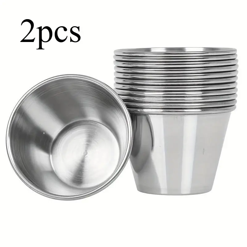 2pcs Stainless Steel Sauce Cup Dipping Saucer, Ramekins Saucers, Small Sauce Cups, Appetizer Plate Dipping Sauce Cup, Commercial Grade Individual Round Condiment Cups