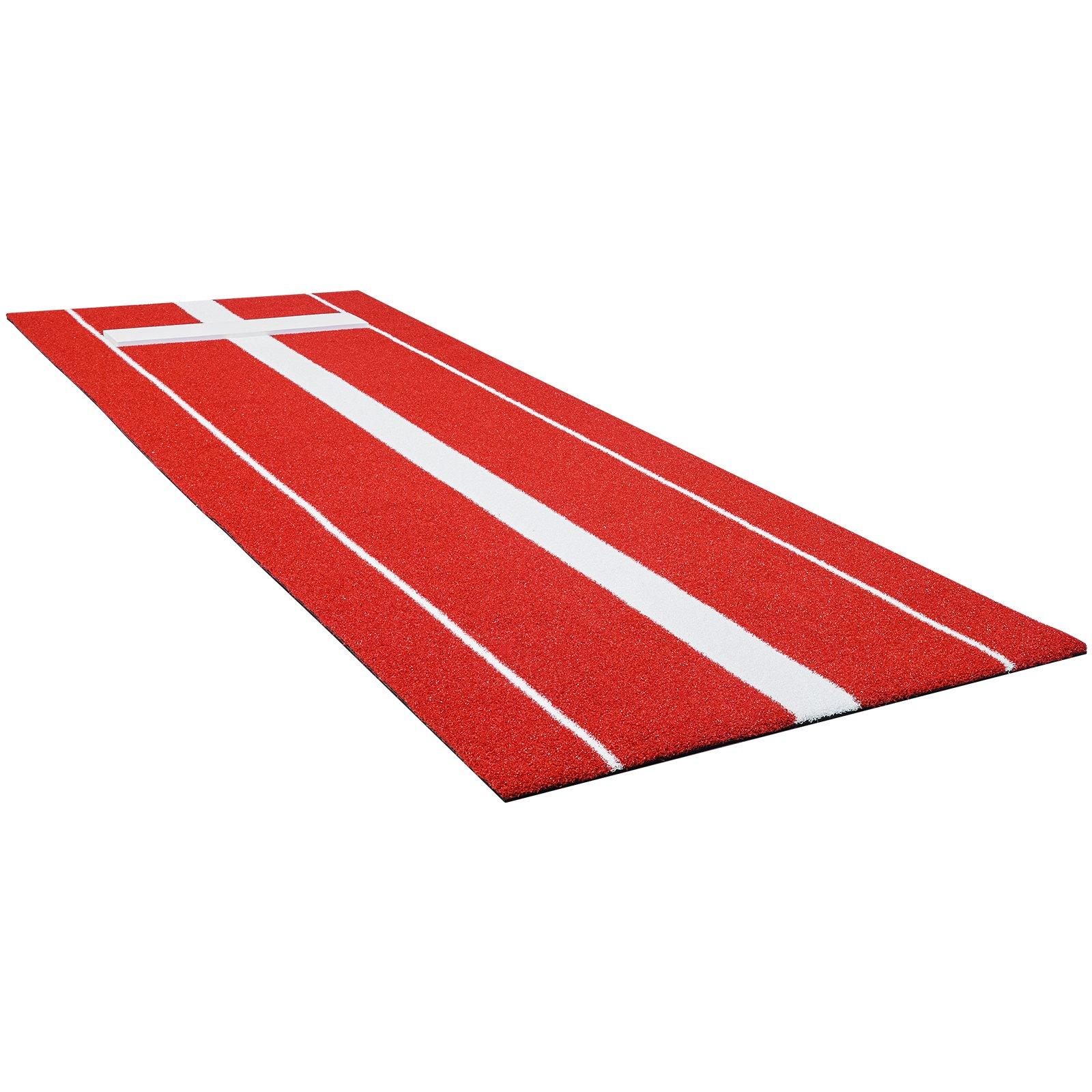 VEVOR Softball Pitching Mat, 10x3 ft Baseball Pitching Rubber Mound, Antifade Turf and Antislip Foam Backing Portable Training Aid, Fastpitch Equipment for Pitchers Indoor Outdoor Practice, Red