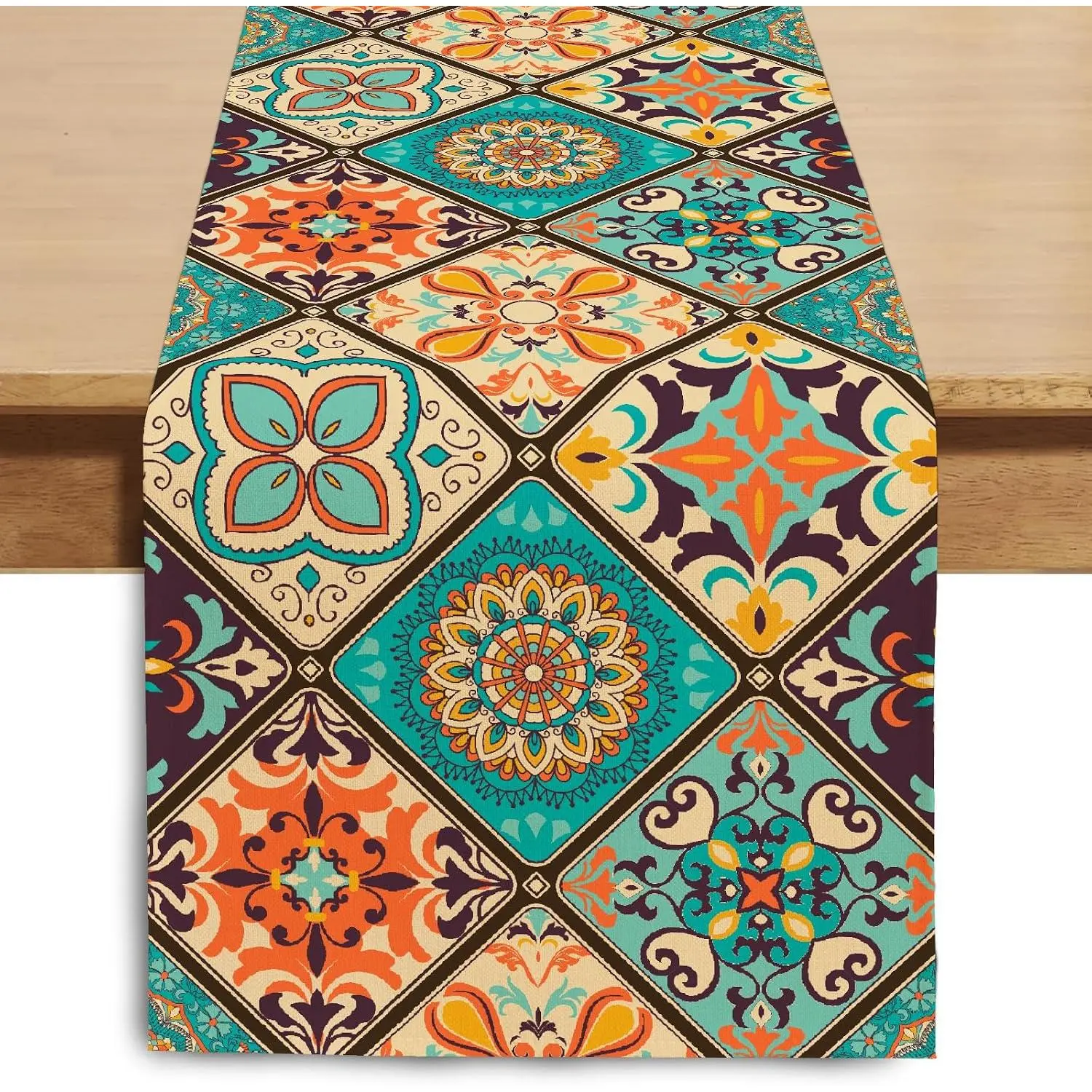 Boho Bohemian Table Runner 36 Inches Long,  Seasonal Table Runners for Party Kitchen Dining Coffee Table Bedroom Dressers Indoor Outdoor, Machine Washable (Bohemian B, 13” x 36”)