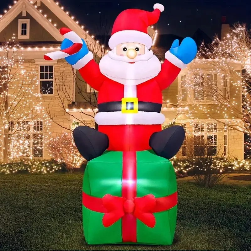 6ft LED Christmas Santa Claus Inflatable Outdoor Decoration, Family Courtyard Holiday Party Festival Atmosphere Decorations