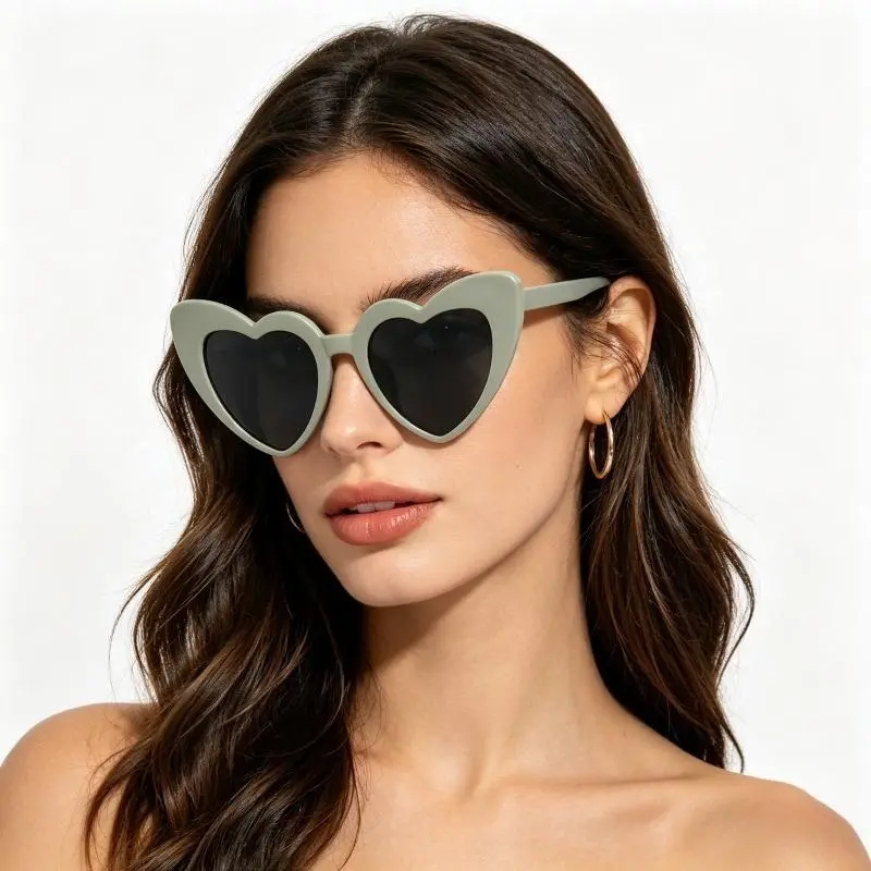 Women's Bling Bling Glitter Crystal Heart-Shaped Full-Rim Sport Sunglasses - UV-Protection Lenses, Lightweight Plastic, Casual Streetwear Eyewear for Outdoor Activities, Beach Trips
