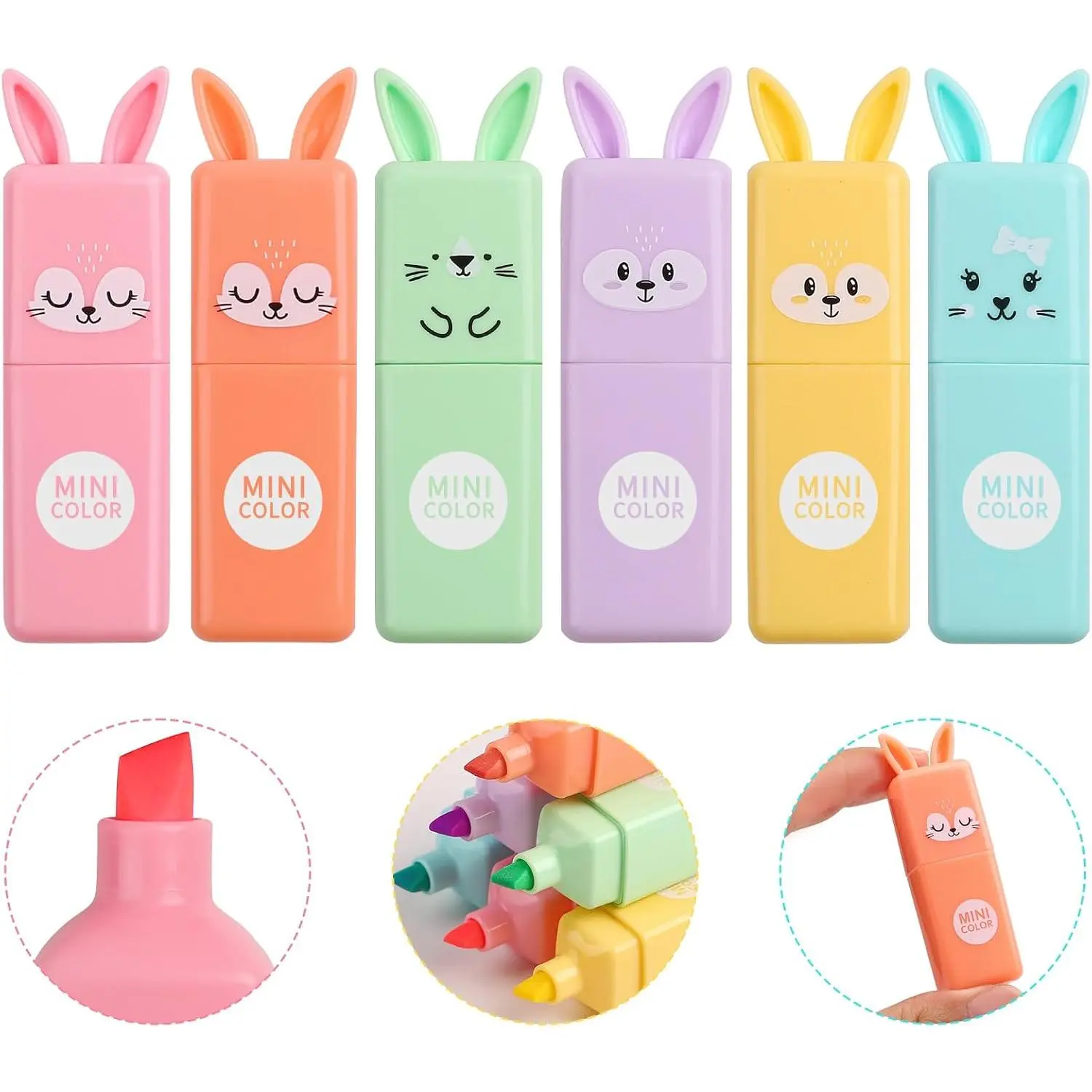 Pastel Macaron &  Design Highlighters - 6 Pack for Adult Journaling, Office & Creative Projects