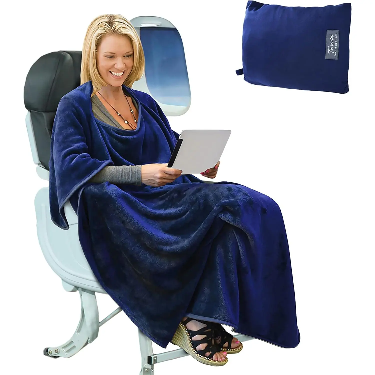 Travel Blanket Airplane Office Poncho 4 in 1  Cozy Fleece | Portable Poncho Blankets with -in Bag, Pocket, Travel Essentials for Plane, Office &