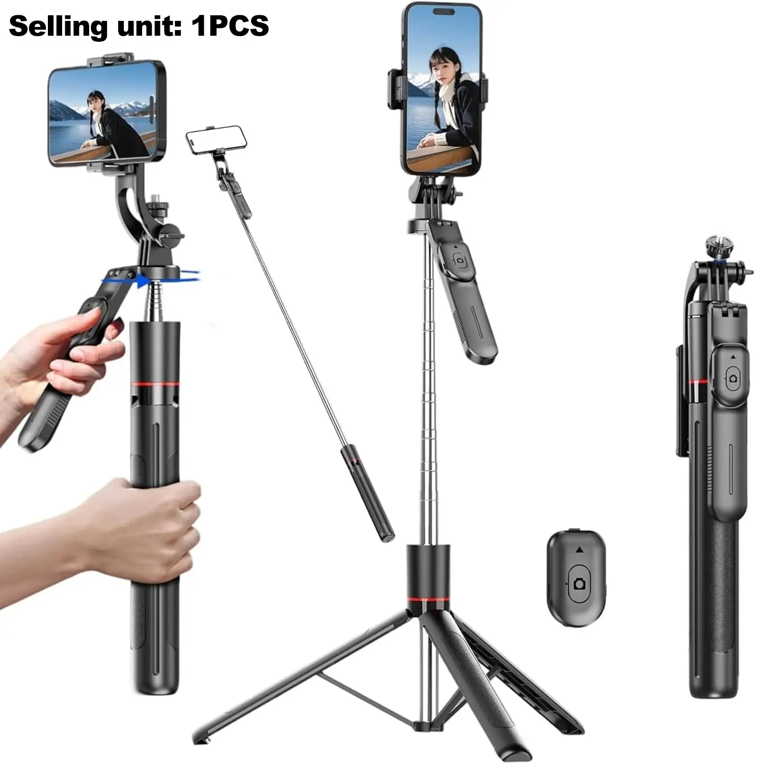 67-Inch Selfie Stick Tripod, Gimbal Stabilizer with Remote, 360° Anti-Shake Phone Stand, Expandable Travel Essential, for Phones, Cameras, Video Recording