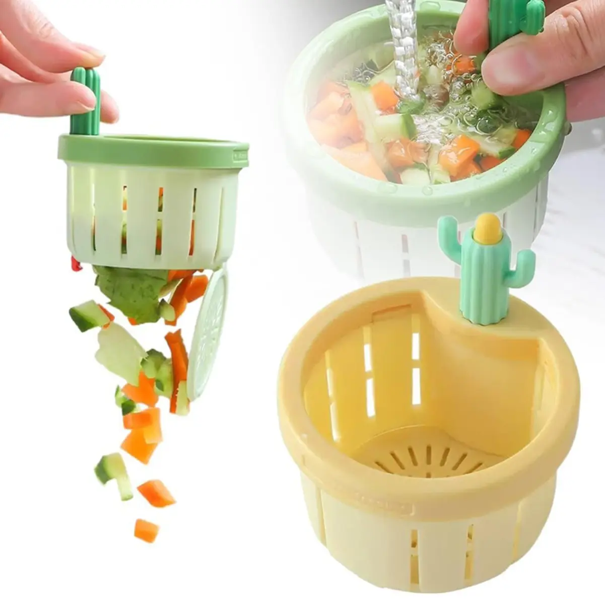 Cactus Kitchen Sink Strainer, Press To Empty Food Residue Catcher, Detachable Hanging Drain Filter Basket